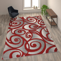 Flash Furniture ACD-RG241-810-RD-GG Willow Collection Modern High-Low Pile Swirled 8' x 10' Red Area Rug - Olefin Accent Rug - Entryway, Bedroom, Living Room